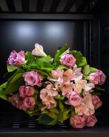 Fresh pink bouquet in flower vending machine photo