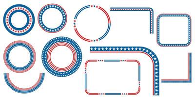 American patriotic frames, circles and rectangles in shape, decorated with red, white and blue stars and stripes are perfect for 4th of July designs and American Independence vector