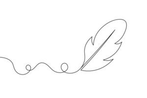 Elegant Feather Single Line Art Minimalist Quill Drawing for Logos and Design. vector