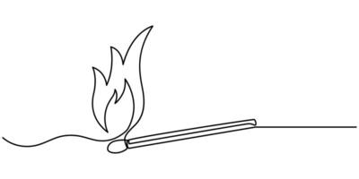 One continuous line drawing of match sticks.one line drawing of burning wooden matches, Simple burning match stick line art vector