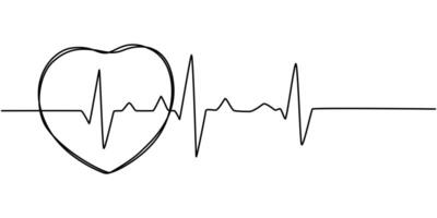 Continuous line drawing of heart with heartbeat vector