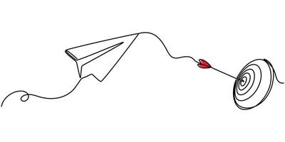 Target continuous line drawing with color shapes, Paper plane icon isolated on white vector