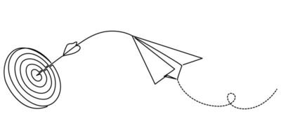 Target continuous line drawing with color shapes, Paper plane icon isolated on white, Single line drawing of paper plane, Target vector