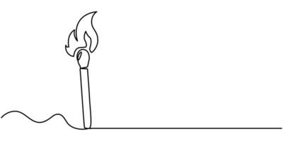 Burning one line continuous hand drawn doodle icon, simple line match drawing sketch vector