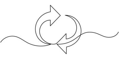 Continuous one line drawing recycling symbol. Recycling linear icon vector