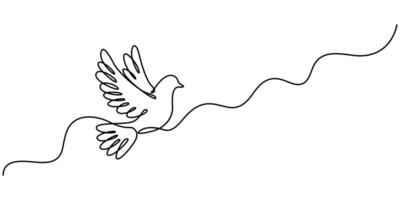 Flying dove in one continuous line drawing. Bird symbol of peace and freedom in simple linear style vector