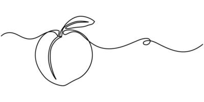 Continuous one single minimal line drawing Peach illustration vector