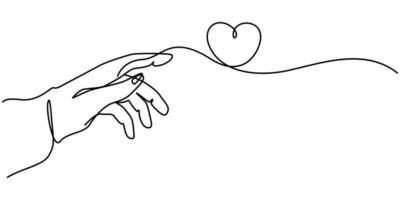 One continuous line drawing of hands holding heart. Concept of love relationship and volunteer organisation symbol vector