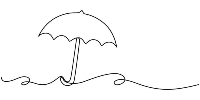 Continuous one line drawing of opened umbrella. Single line drawing illustration of umbrella proction for rain and uv vector