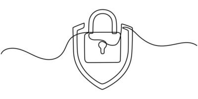 Continuous line drawing of Computer Security Icon. Hand drawn symbol vector