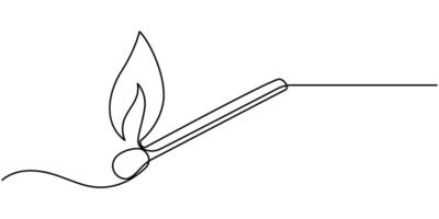 one continuous line drawing of match sticks.one line drawing of burning wooden matches vector