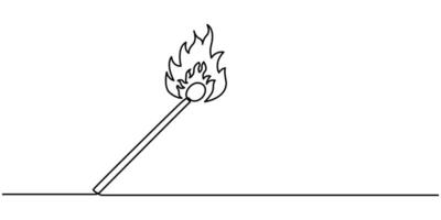 Continuous one line drawing of burning match. simple burning match stick line art vector