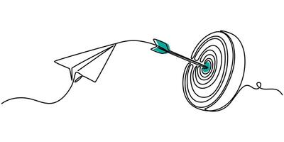 target and arrow with paper plane continuous one line drawing vector