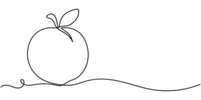 Continuous one single line drawing of peach fruit icon illustration concept vector