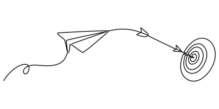 Target arrow with paper plane continuous one line drawing vector