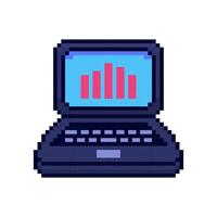 Pixel art Laptop with Business Graph game asset design vector