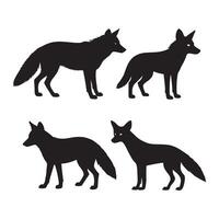 Majestic Silhouette of Four Foxes in a Serene White Background Elegant Wildlife Art Print - Professional digital artwork with vibrant colors and detailed composition vector