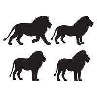 Majestic African Lion Silhouettes Four Powerful Black and White Images on White Background - Professional digital artwork with vibrant colors and detailed composition vector
