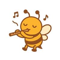 A happy bee playing the flute with musical notes vector