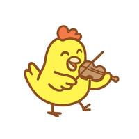 A happy chicken playing the violin with a smile vector