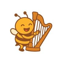 A cheerful bee playing a harp with a big smile vector