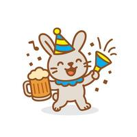 Rabbit Celebrating with a Glass of Drink and a Confetti vector