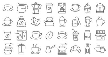 Coffee Culture editable line icon set. Enjoying Coffee. Brew and Drinking linear icons. Cup, Coffee Machine, Beans, Packaging, Grinder, Cafe. Line with editable stroke. illustration. Isolated vector
