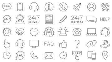 Customer Service and Support Editable stroke line icon set. Outline Icons Collection. Thin Line Set contains Online Help, Helpdesk, Quick Response, Feedback. illustration image. Isolated vector