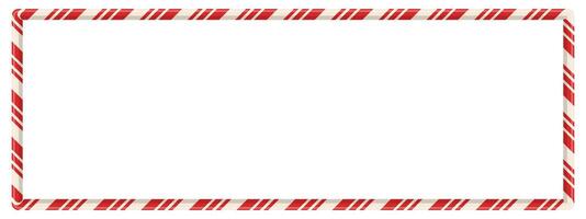 Candy cane rectangular frame with red striped pattern. Spiral ribbon shape forms holiday border for banner, card, or photo. Seamless cartoon element in winter theme. illustration. vector