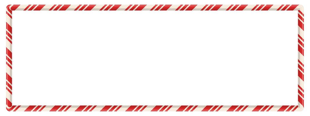 Candy cane rectangular frame with red striped pattern. Spiral ribbon shape forms holiday border for banner, card, or photo. Seamless cartoon element in winter theme. illustration.