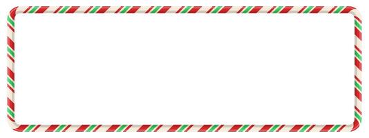 Candy cane rectangular frame with red and green striped pattern. 3D ribbon shape creates festive border for card, photo, or banner. Seamless holiday element with spiral lines. illustration. vector