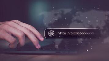 Businessman searching for business information through virtual screen,Searching for information he is interested in through online websites photo