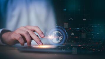 database connection with modern hardware and software , cloud computing backup technology concept , interface for uploading and downloading data ,Access to server communication services photo
