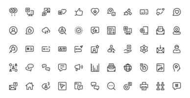 Modern Social Media Icon Set Featuring Communication, Network, Chat, Sharing, and Notification Symbols in a Minimal Professional icons vector