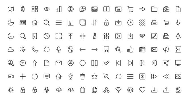 UI UX Design Icon Collection Focused on Interface, Navigation, Prototyping, and User Flow Presented in a Minimal, Modern, and High-Quality Format vector