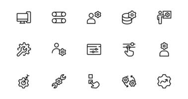 Settings Maintenance Line Icons Set Design pack. Configuration, system update, technical support, tools, service editable stroke icon collection vector