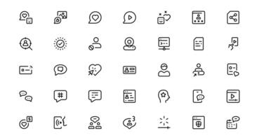 Modern Social Media Icon Set Collection Featuring Communication, Network, Chat, Sharing, and Notification Symbols in a Minimal Professional Style vector