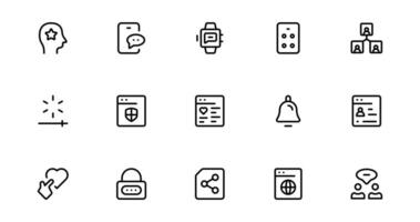Modern Social Media Icon Set Featuring Communication, Network, Chat, Sharing, and Notification Symbols in a Minimal set vector