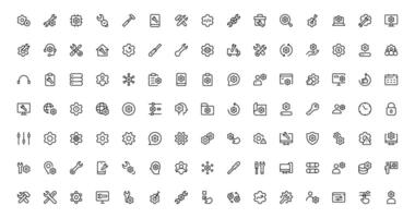 Settings Maintenance Line Icons Set Configuration, system update, technical support, tools, service editable stroke icon collection vector