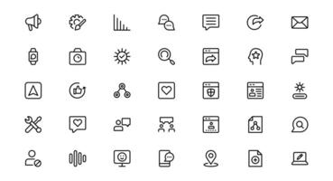 Modern Social Media Icon Set Package Featuring Communication, Network, Chat, Sharing, and Notification Symbols in a Minimal Professional vector