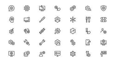 Settings Maintenance Line Icons Set Package. Configuration, system update, technical support, tools, service editable stroke icon collection vector