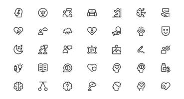 Professional Psychology Icons pack set Featuring Mental Health, Therapy, Brain, Emotion, and Cognitive Elements in Clean Minimal vector