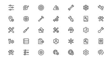 Settings Maintenance Line Icons Collection Configuration, system update, technical support, tools, service editable stroke icon collection vector