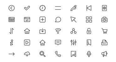 UI UX Design Icon outline set Focused on Interface, Navigation, Prototyping, and User Flow Presented in a Minimal, Modern, and High-Quality Format vector