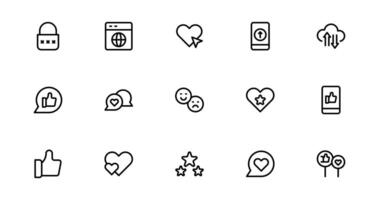 Modern Social Media Icon Set Featuring Communication, Network, Chat, Sharing, and Notification Symbols in a Minimal Professional Collection Design vector