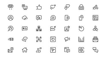 Modern Social Media Icon Set Featuring Communication, Network, Chat, Sharing, and Notification Symbols in a Minimal Professional Style vector