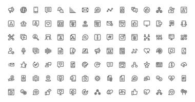Modern Social Media Icon Set Collection Featuring Communication, Network, Chat, Sharing, and Notification Symbols in a Minimal Professional vector
