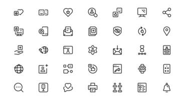 Modern Social Media Icons Set Featuring Communication, Network, Chat, Sharing, and Notification Symbols in a Minimal Professional Style vector