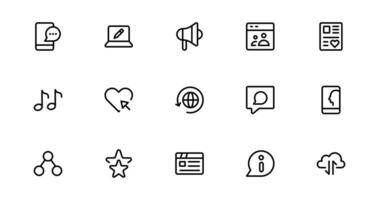 Modern Social Media Icon Pack Featuring Communication, Network, Chat, Sharing, and Notification Symbols in a Minimal Professional Style vector