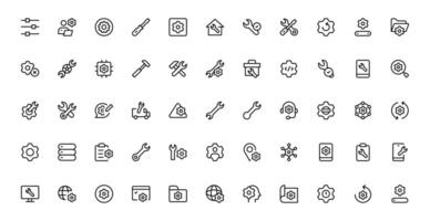 Settings Maintenance Line Icons Pack. Configuration, system update, technical support, tools, service editable stroke icon collection vector